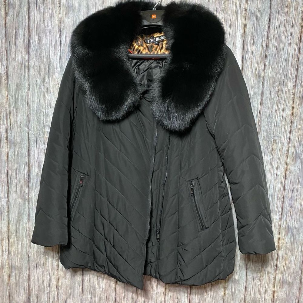 Steve Madden Solid Color Regular Black Winter Coa… - image 4